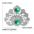 Vintage luxury crown brooch with pearls and green gemstones, size 4.0x3.3cm detail - Green (MM-BR-2889-GN)
