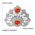 Vintage pearl crown brooch with red gemstones and crystals in luxury silver finish - Red (MM-BR-2889-RD)