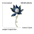 Elegante spilla a fiore di loto blu con perle e placcatura in oro dal design botanico - Blu 2896-bl
