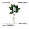 Spilla a loto dorata con petali in smalto verde e perla grande, 6,7 cm x 3,9 cm - Verde 2896-gn