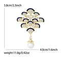 Elegant peacock feather brooch with blue enamel, sparkling zircons and a white pearl drop - Blue Style (8366-BL)