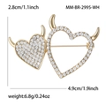 Eleganter Doppelherz-Brosche in Gold mit weißen Strasssteinen und Maßen 4,9 cm mal 2,8 cm - Weiß
