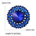 Detail view showing blue rhinestone brooch dimensions 3.6cm and weight 14.1g on white background - Blue