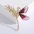 Fashion acrylic wheat ear butterfly brooch with gradient wings and golden rhinestones - Yellow