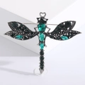 Spilla vintage a libellula con strass verde smeraldo su base in lega d'argento - Verde