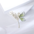 Elegant gold dragonfly brooch with wheat ear crystals and green translucent wings - Green