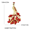 Spécifications de taille de l'élégante broche paon avec cristaux rubis plaquée or fin - Rouge