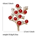 Golden tree branch brooch with red berries and sparkling white rhinestones - Red