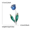Fashion tulip brooch with blue enamel gradient and silver metal edges for women - Blue
