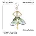 Elegant gold fairy brooch with green enamel wings and white rhinestones, 6cm height - Green