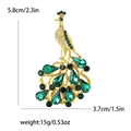 Broche paon exquise en métal doré avec cristaux verts, hauteur de 5,8 cm pour femme - Vert