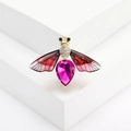Charming crystal bee brooch with wine red wings and pink teardrop crystal detail - Red
