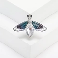 Exquisite silver bee brooch featuring gradient purple wings and teardrop crystal accent - Silver Purple
