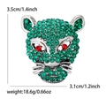 Silver leopard head brooch with green crystals and red rhinestone eyes detail - Green (MM-BR-3033-Green-GN)