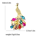 Broche paon dorée avec strass colorés en forme de goutte pour vestes femmes - Coloré