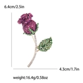 Purple rose crystal brooch with rhinestones showing dimensions 6.4cm height and 16.4g weight - Purple