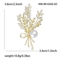 Elegant wheat stalk brooch with sparkling rhinestones and white pearl for women accessories - Gold (True Gold-White Zircon-8368-GD)