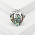 Exquisite strawberry brooch with iridescent abalone shell inlay and silver leaf detail - Strawberry Shape / Silver