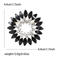 Elegante broche de corona floral dorado con strass y gemas negras facetadas - Negro