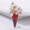 Broche cornet de glace mignonne avec perles blanches et dégradé rouge à violet - Rouge