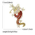 Dettaglio della spilla a forma di drago in smalto con misure precise delle dimensioni - Rosso (3031-RD)