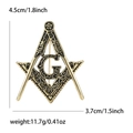 Retro Masonic Compass and Square gold alloy brooch with G emblem for men's suits - Antique Gold