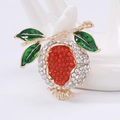 Elegant pomegranate brooch with red beads and green enamel leaves in gold finish - Pomegranate Style (White 3088)