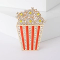Spilla creativa a forma di popcorn con cristalli lucidi e smalto rosso su oro - Rosso (3076)