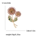 Elegant gold flower brooch featuring pink and orange rhinestones and green leaves - Pink Coffee (MM-BR-3061)