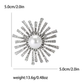 Detailed size chart of a sunflower brooch with rhinestones and pearls, 5.0cm diameter - Silver (White Rhinestone 3117-SL)