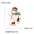 Cartoon Skifahren Schneemann Brosche mit Emaille und funkelnden weißen Kristallen - Schneemann Stil (3182-WH) / Weiß