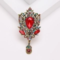 Vintage palace style crystal brooch with red teardrop stone and colorful rhinestones - Red