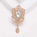 Vintage palace style alloy brooch with teardrop crystal and sparkling rhinestones - Gold