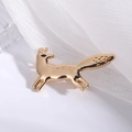 Running fox brooch in polished golden alloy finish with textured surface details - Gold