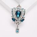 Baroque vintage alloy brooch with deep blue pear-shaped crystal and colorful rhinestones - Blue