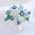 Blue and white enamel hydrangea brooch with rhinestones on a gold-plated base - Blue Hydrangea Cluster / Blue
