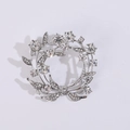 Elegant silver flower wreath brooch with sparkling clear rhinestones in a circular design - Silver Wreath Style (MM-BR-3200) / Silver
