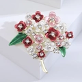 Elegant gold flower brooch with red pink white enamel petals and sparkling rhinestones - Red Hydrangea Cluster / Red