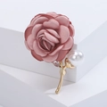 Detailed macro view of pink fabric rose brooch with white pearl and sparkling rhinestones - Rose Shape (3231) / Pink