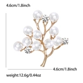 Elegant gold tree brooch with white pearls and sparkling rhinestones for women - White