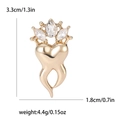 Golden crown tooth brooch with rhinestones and dimensions shown on white background - Gold