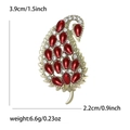 Vintage gouden bladbroche met rode druppelstenen en kristallen, 3.9cm x 2.2cm - Rood