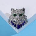 Spilla a testa di leopardo argento con occhi in cristallo verde e ciondolo blu - Blu