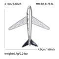 Detailed macro view of silver airplane brooch with zircon wings and Love You Forever engraving - Silver Airplane (MM-BR-8378-SL) / Silver