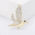 Elegant gold pigeon brooch with rhinestones and envelope detail on white block - Gold-3081