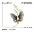 Eleganter Schmetterlings-Brosche mit gelbem Zirkonia und Stickerei-Textur, 5,3x3,2 cm - Blau-8390-BL