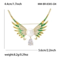 Lussuosa spilla ad ali d'angelo con smalto verde, zirconi e perle dorate - Verde (MM-BR-8385-GN)