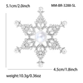 Silver snowflake brooch with rhinestones and pearl showing dimensions 5.1cm by 4.5cm - Silver (3288)