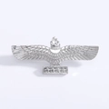 Detailed view of a silver alloy eagle brooch with five-pointed stars on the base - Silver