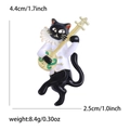 Spilla gatto nero che suona strumento in smalto per decorazione vestiti da donna - Nero 3304-BK